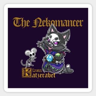 Fantasy Kittens Serie: the Nekomancer - necromancer cat and skeleton mice - Variant Golden Texts Magnet